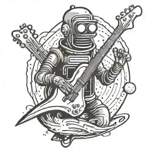 bender with a bass guitar on a planet tattoo design idea