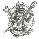 bender with a bass guitar on a planet tattoo design idea
