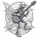 bender with a bass guitar on a planet tattoo design idea