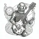 bender with a bass guitar on a planet tattoo design idea