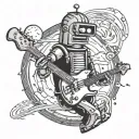 bender with a bass guitar on a planet tattoo design idea