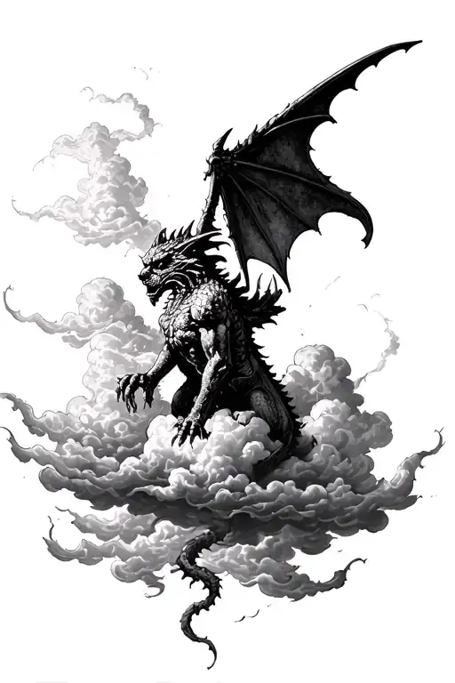 gothic gargoyle clouds storm tattoo design idea