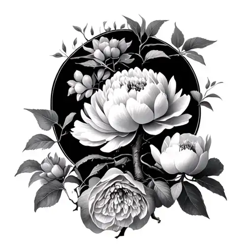 fig tree with psalm trees and peony nature tattoo design idea