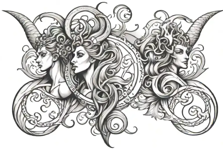Valeria, Capricorn, and Pisces symbol tattoo design idea