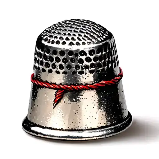 Silver Thimble with red threaded needle tattoo design idea