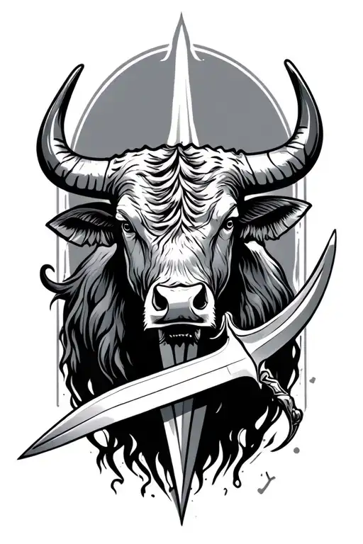 bull and sword tattoo design idea