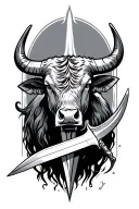 bull and sword tattoo design idea