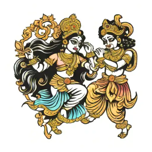A traditional tattoo of Radha Krishna dancing to music tattoo design idea