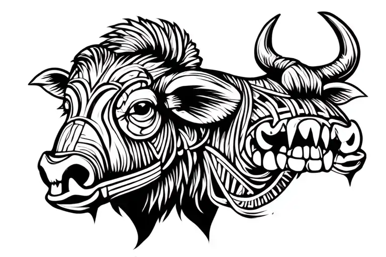 Filipino Carabao with banig weaving and teeth tattoo design idea