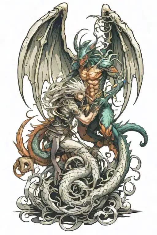 angel demon fight Dragon tattoo design idea