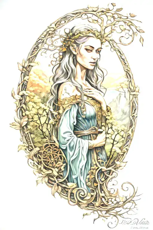 Feminine, elven style, Rivendell from Lord of the Rings tattoo design idea