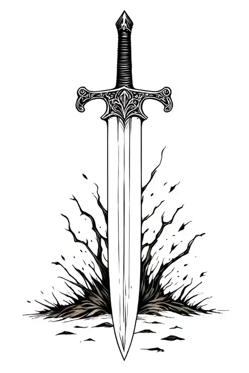 sword stuck in ground tattoo design idea
