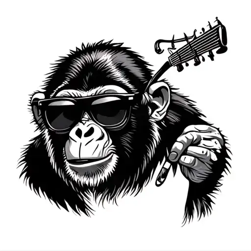 a monkey wearing sunglasses playing music tattoo design idea