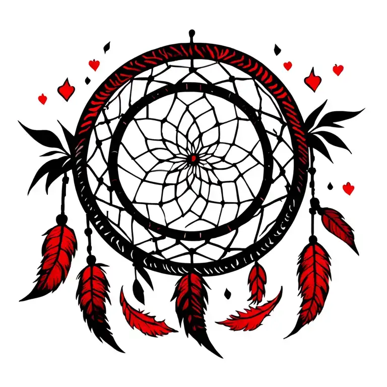 black and red dream catcher spiritual cowboy Japanese old school thin lines but detailed tattoo design idea