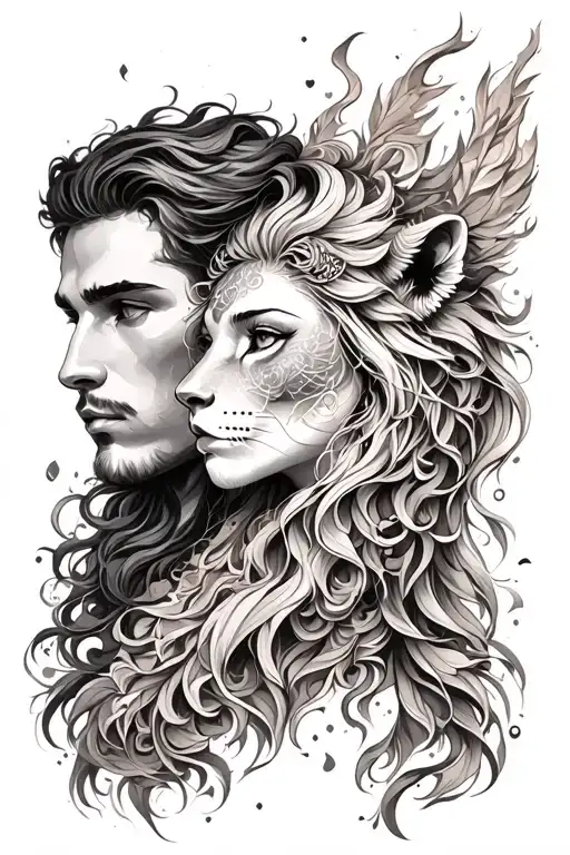 aquarius man with leo woman tattoo design idea