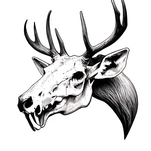 realistic deer skull soft shading front  tattoo design idea