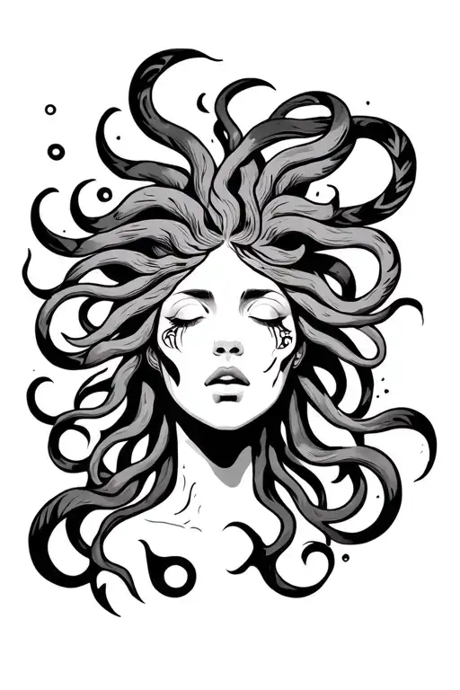 medusa gorgona face having orgasm tattoo design idea