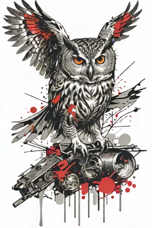 owl attacking prey flying tattoo design idea