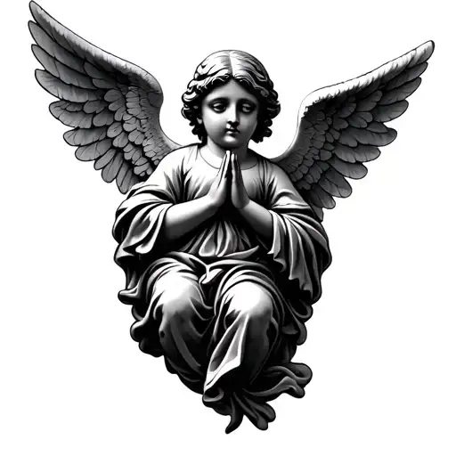AN CHERUB ANGEL WITH PRAYING HANDS  tattoo design idea