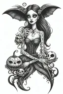 A tattoo left full sleeve with elements of Tim Burton's films: corpse bride and nightmare before christmas tattoo design idea