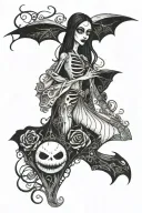 A tattoo left full sleeve with elements of Tim Burton's films: corpse bride and nightmare before christmas tattoo design idea