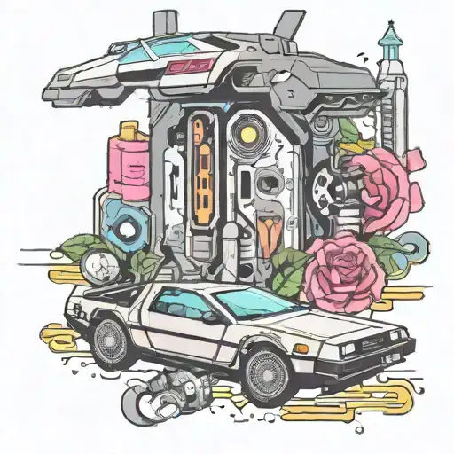 DeLorean cyberpunk inspired design featuring tattoo design idea