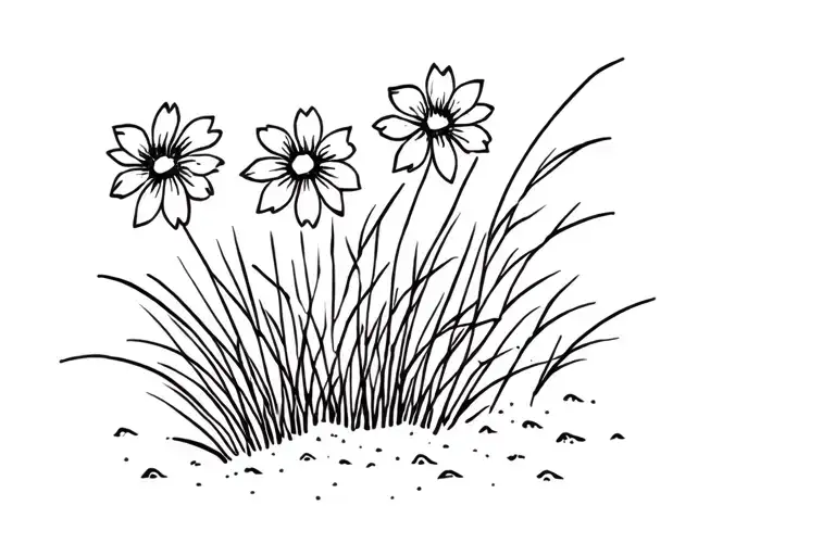 flowers and grass on the sand tattoo design idea