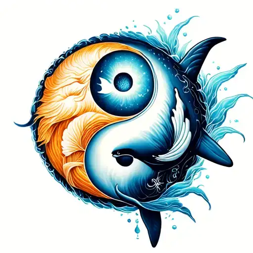 pisces zodiac and yin yang and orca whale tattoo design idea