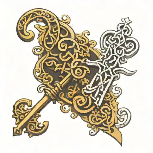 skeleton key with celtic design on top and esperanza written in script on the slender part of the key tattoo design idea