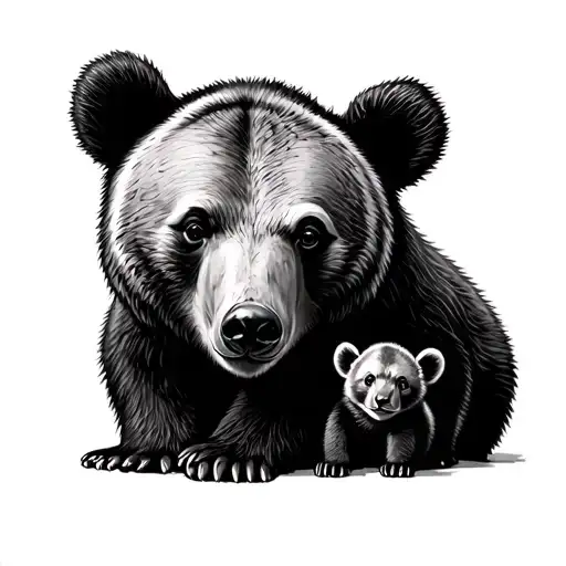 minimal mama bear and two cubs tattoo design idea
