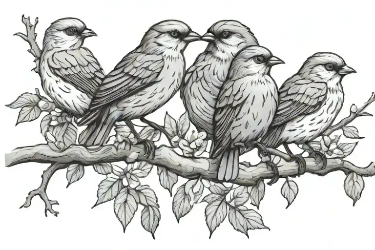 4 birds on a branch tattoo design idea