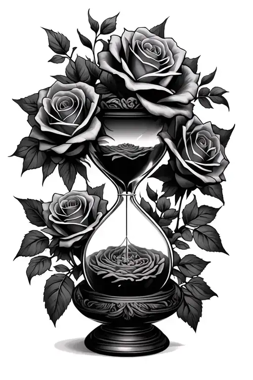 hour glass with a ton of roses representing life and death  tattoo design idea