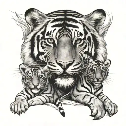 Tiger, tigeress and cub tattoo design idea