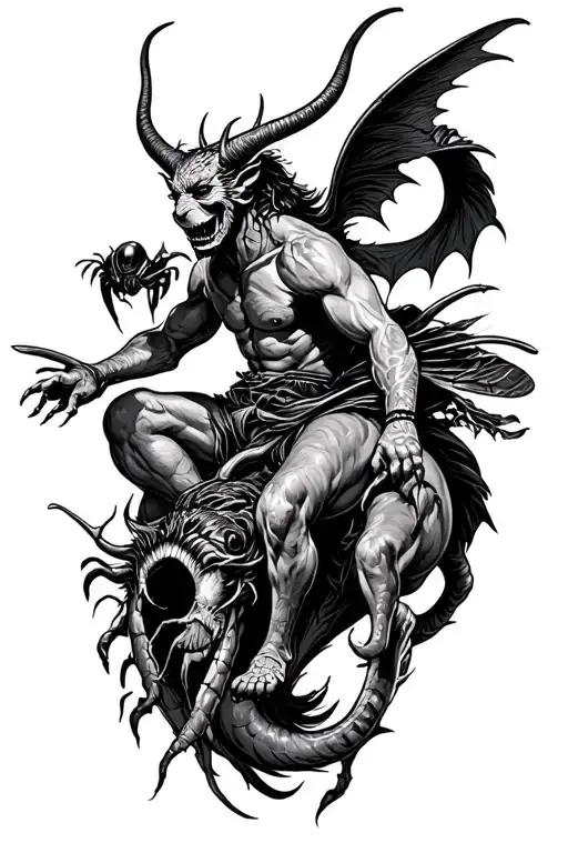 devil riding a hornet tattoo design idea