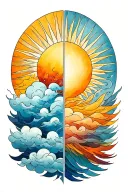 One half is a sun with rays only and The other half is clouds only tattoo design idea