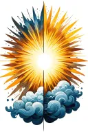 One half is a sun with rays only and The other half is clouds only tattoo design idea