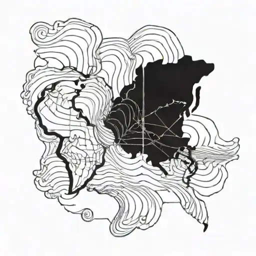 A blackwork tattoo of a topographic map design with a hidden image of a fish within the lines tattoo design idea