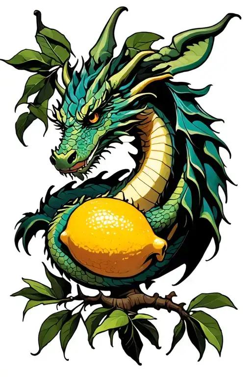 dragon in a lemon tree intertwined tattoo design idea