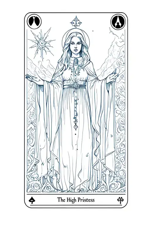 a dark, gothic sketch of the tarot card "The High Priestess" tattoo design idea