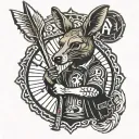 A blackwork tattoo of a kangaroo wearing hip hop attire, holding a spearfishing harpoon, set against a graffiti background inspired by Balmain Sydney tattoo design idea
