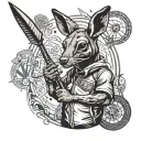 A blackwork tattoo of a kangaroo wearing hip hop attire, holding a spearfishing harpoon, set against a graffiti background inspired by Balmain Sydney tattoo design idea
