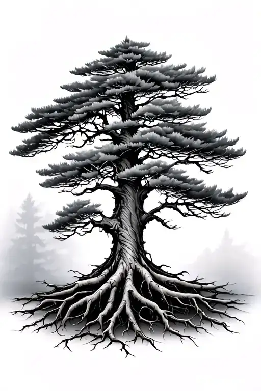 pine tree with roots  tattoo design idea