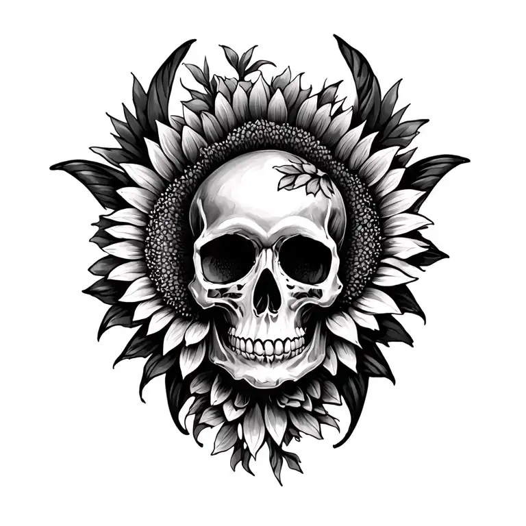 butterfly shape one wing skull other wing sunflowers tattoo design idea