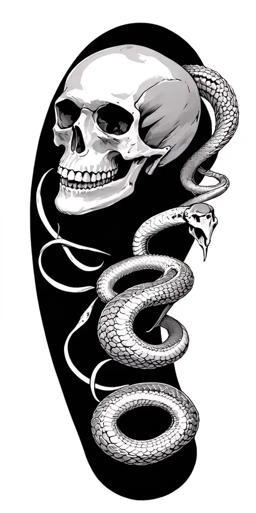 skull with a skeleton snake coiled down arm tattoo design idea