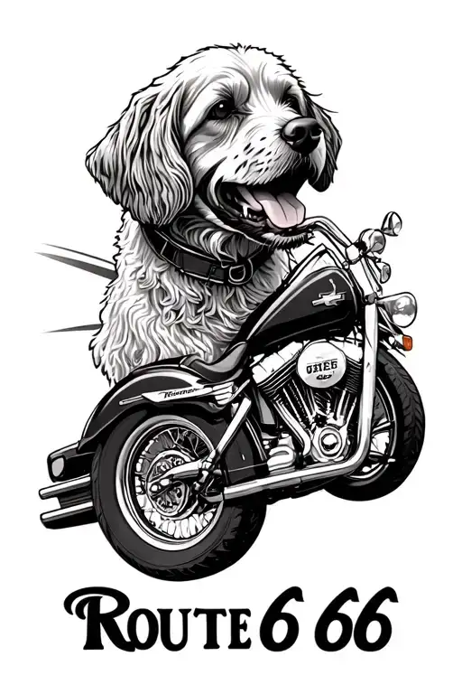 Harley Davidson, Route 66, golden doodle, 1980 Chevy ram tattoo design idea