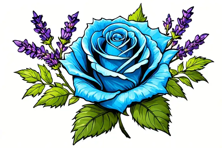blue rose catnip and lavender  tattoo design idea