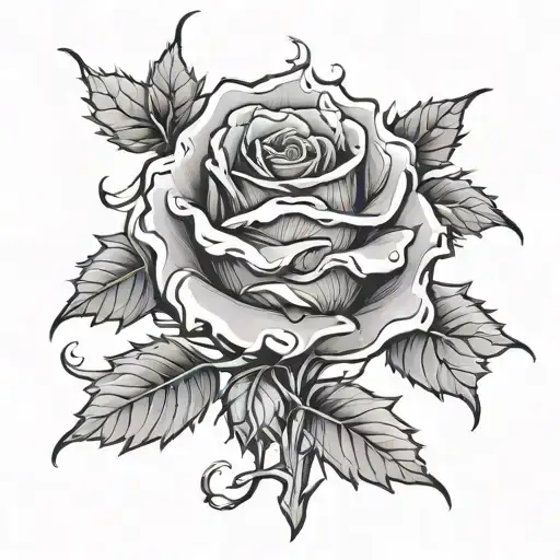 A burning rose is wrapped around the frozen thorns. tattoo design idea