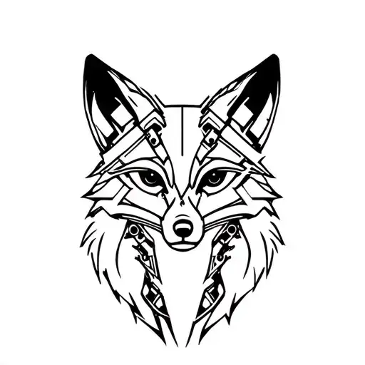A minimalist design of a fox silhouette made of mechanical parts tattoo design idea