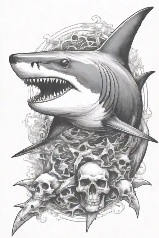 shark with skull and crossbones tattoo design idea