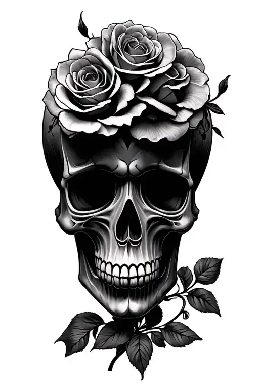 day of the dead skull surrounded by roses tattoo design idea